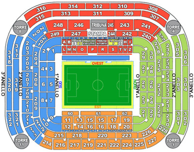 Mappa dei posti dello stadio di San Siro